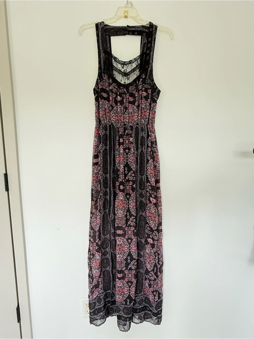 Free People Black & Pink Lace-Back Maxi Dress Women’s Size XS